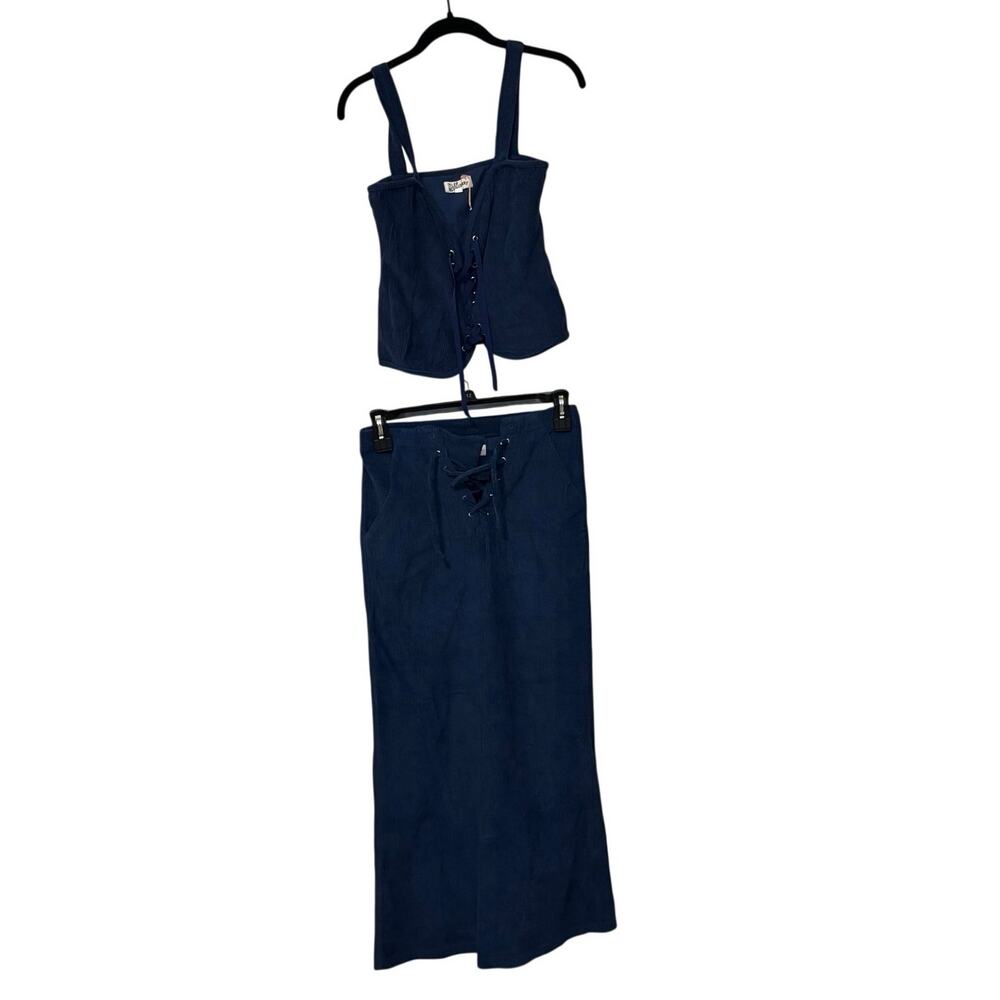 Tyler McGillivary 100% Cotton Blue Corduroy LaceUp Top Wide Leg Pant Set Size XS